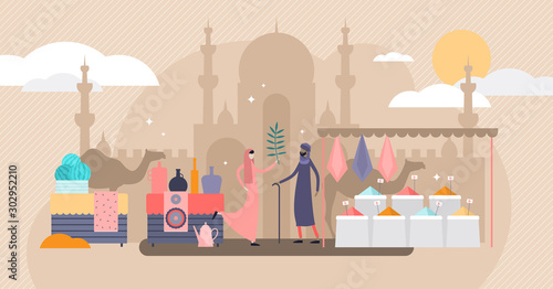 Arabic market trade flat tiny persons vector illustration concept