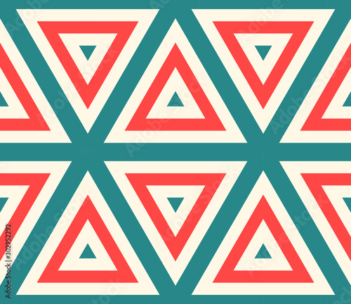 Striped triangle, rhombus, hexagon seamless pattern. Linear geometric background. Vector illustration.       