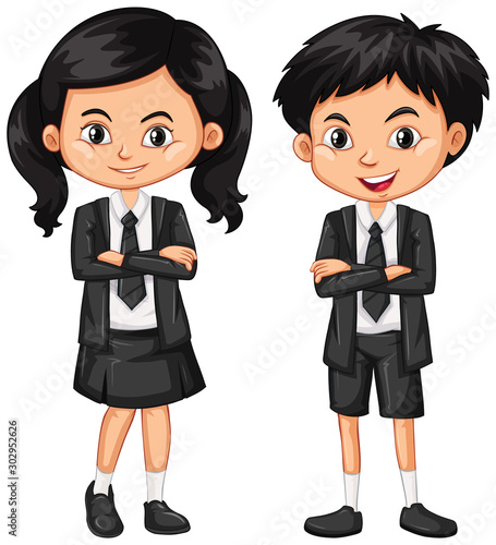 Boy and girl in black suit