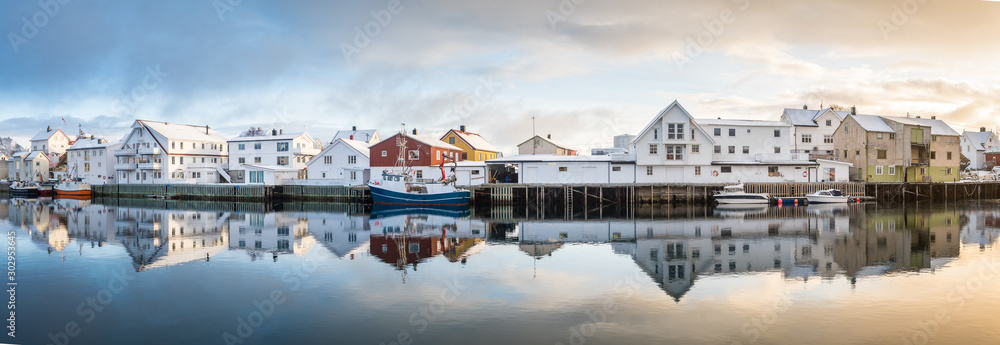 beautiful fishing town of henningsvaer at lofoten islands, norway	