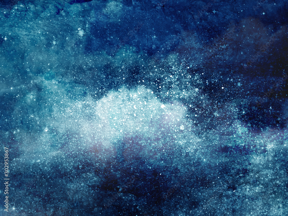 Night sky with stars as background. Watercolor - obrazy, fototapety, plakaty 