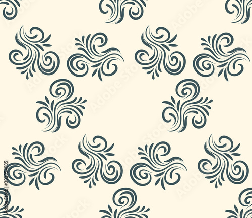 Abstract curly seamless pattern with swirls. Hexagonal ornament. Floral background. Vector illustration. 