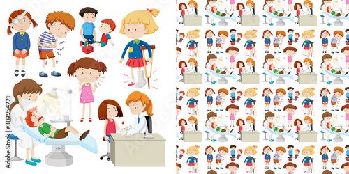 Seamless background design with kids in hospital
