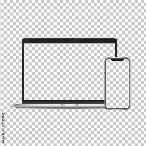Realistically laptop and smartphone moackup screen and background png   isolated on background.