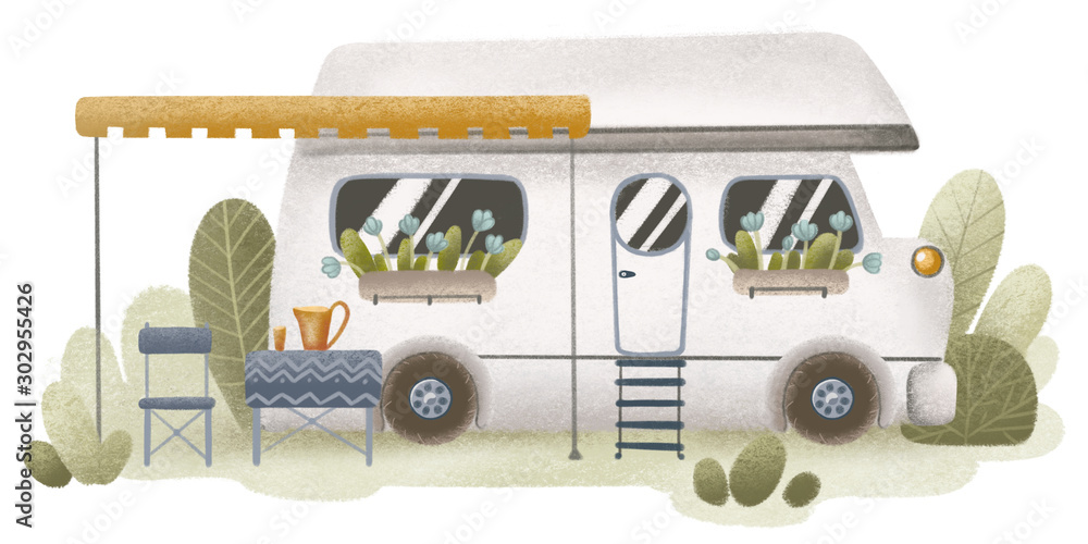 Camper van in the nature. Stock Illustration | Adobe Stock