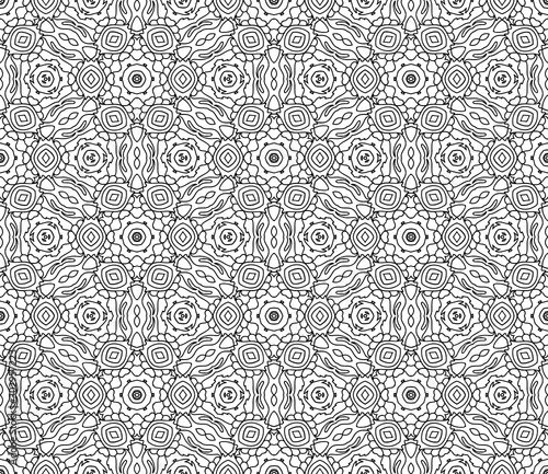 Thin line mandala seamless pattern. Linear oriental geometric background. Wrapping paper. Vector illustration. 