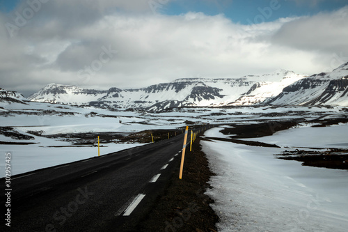 Road alongside Heidarvatn in Iceland in the summer