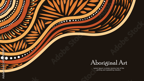 Aboriginal dot art vector banner with text.