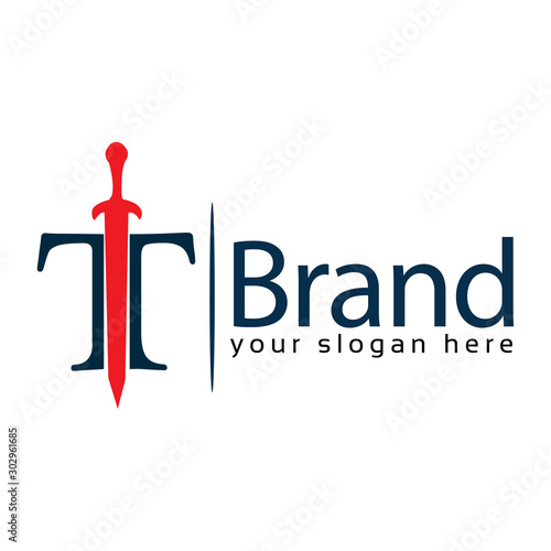 Sword Letter T Logo. Vector Illustration on white background