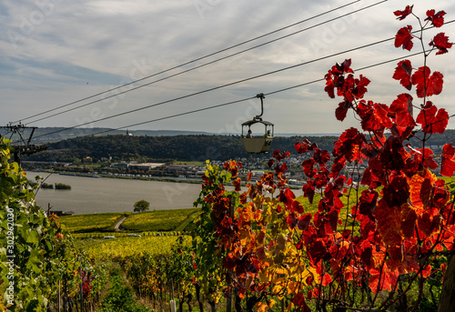 Cable car to Niederwald Monumentand of ruedesheim, middle rhine valley, germany