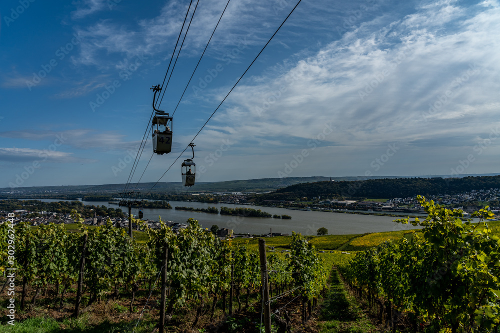 Cable car to Niederwald Monumentand of ruedesheim, middle rhine valley, germany