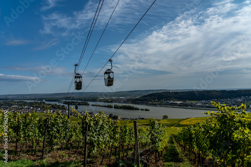 Cable car to Niederwald Monumentand of ruedesheim, middle rhine valley, germany