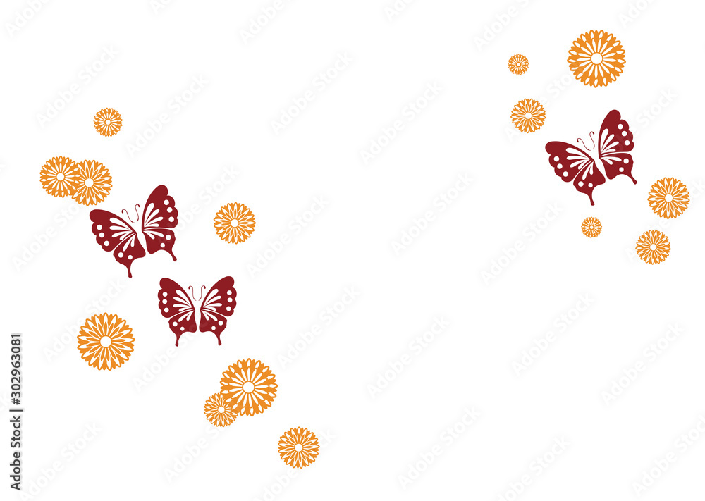 蝶と菊に和文様をあしらった和柄カット Stock イラスト Adobe Stock