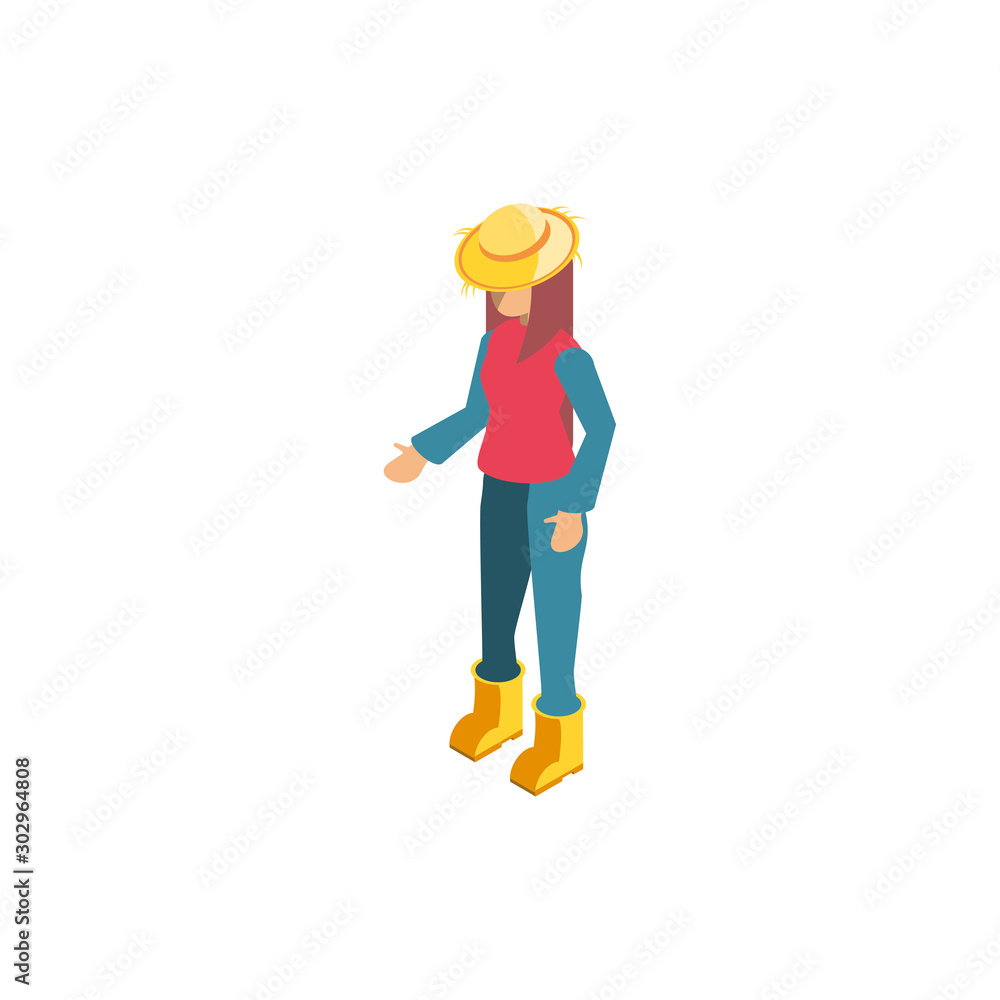 farmer woman with straw hat on white background farmer woman with straw hat on white background