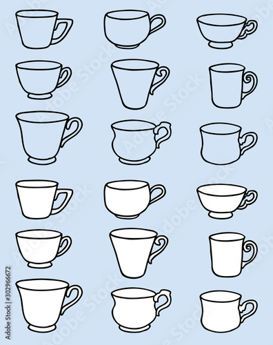 Wallpaper Mural Vector image of set various outlines tea cups Torontodigital.ca