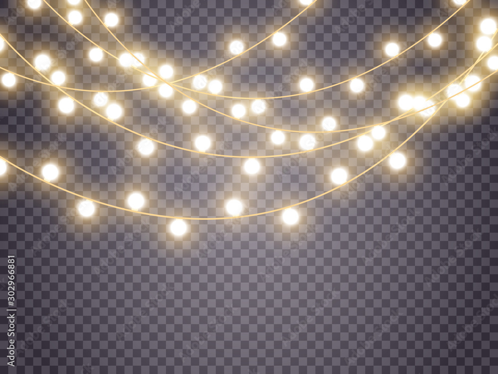 Christmas lights isolated on transparent background. Vector illustration. - obrazy, fototapety, plakaty 