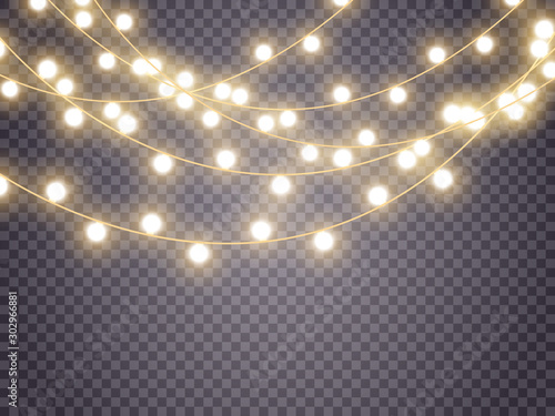 Christmas lights isolated on transparent background. Vector illustration.