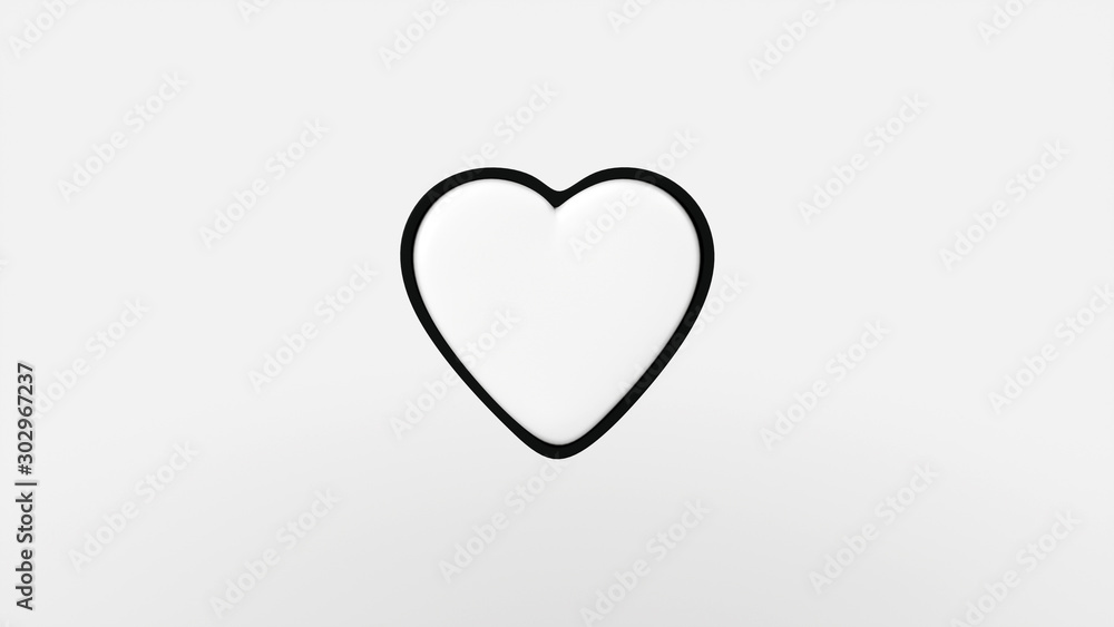 Ace Playing Card Symbol - White Hearts With Black Frame. Casino Concept - 3D Illustration