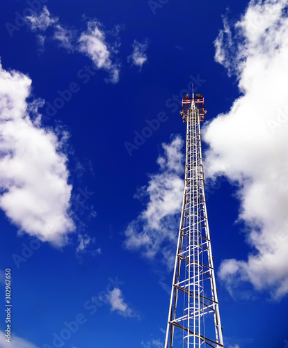 High mast with lightning rod in the territory of the oil and gas refining complex