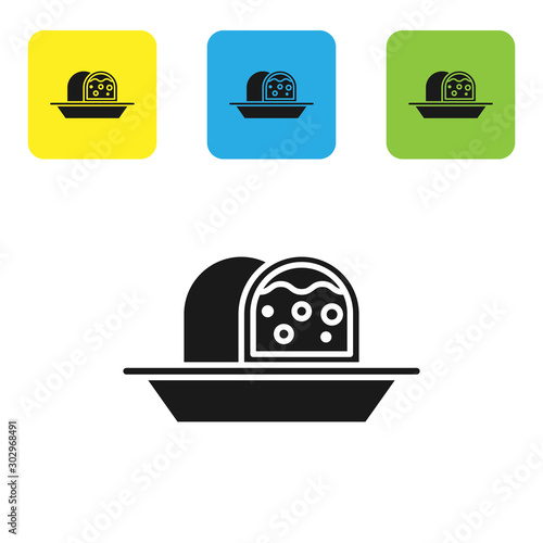 Black Marzipan sponge cake icon isolated on white background. Merry Christmas and Happy New Year. Set icons colorful square buttons. Vector Illustration