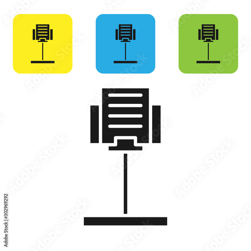 Black Music stand icon isolated on white background. Musical equipment. Set icons colorful square buttons. Vector Illustration