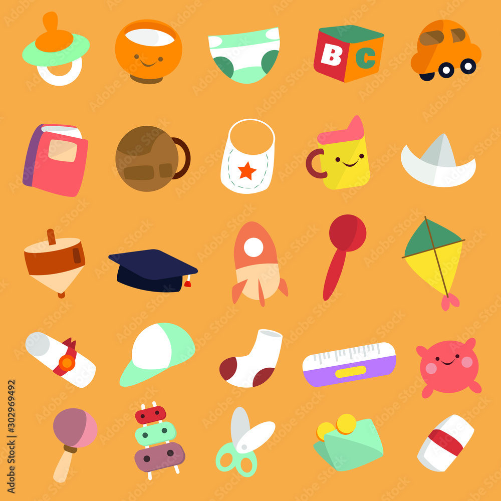 set of vector icons. kids toy element. flat design illustration