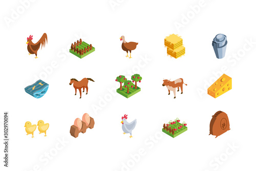 set of icons of farm on white background