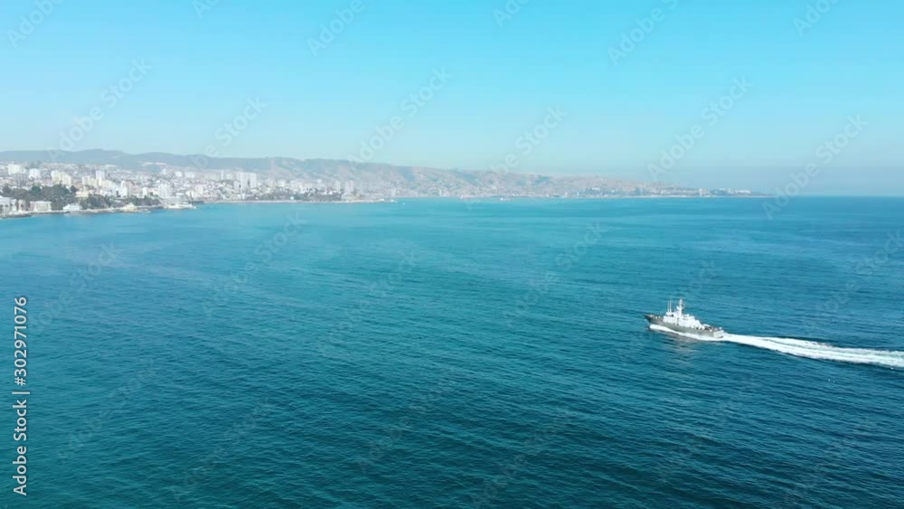 Ship, Liners, Pacific ocean (Vina del Mar, Chile) aerial view, drone footage Ship, Liners, Pacific ocean (Vina del Mar, Chile) aerial view, drone footage