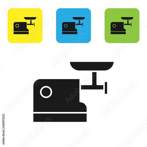 Black Kitchen meat grinder icon isolated on white background. Set icons colorful square buttons. Vector Illustration