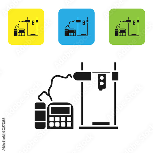 Black 3D printer icon isolated on white background. Set icons colorful square buttons. Vector Illustration