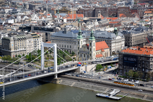 Skyline cityscape view of Pest side of Budapest