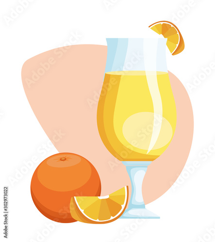 orange juice glass and fruit