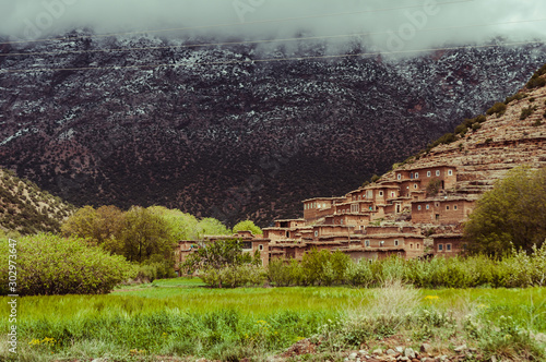 High mountain village in the morning in the Aït Bouguemez valley in Morocco