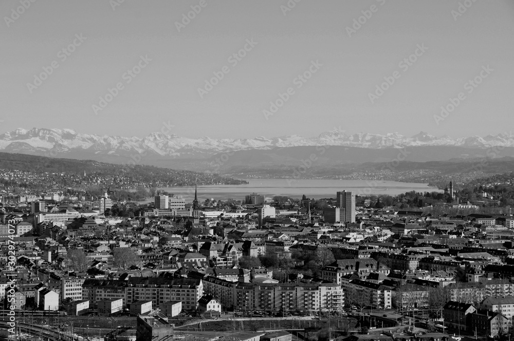 Switzerland: panoramic view of Zürich-City from Switzerlands second highest skyscraper
