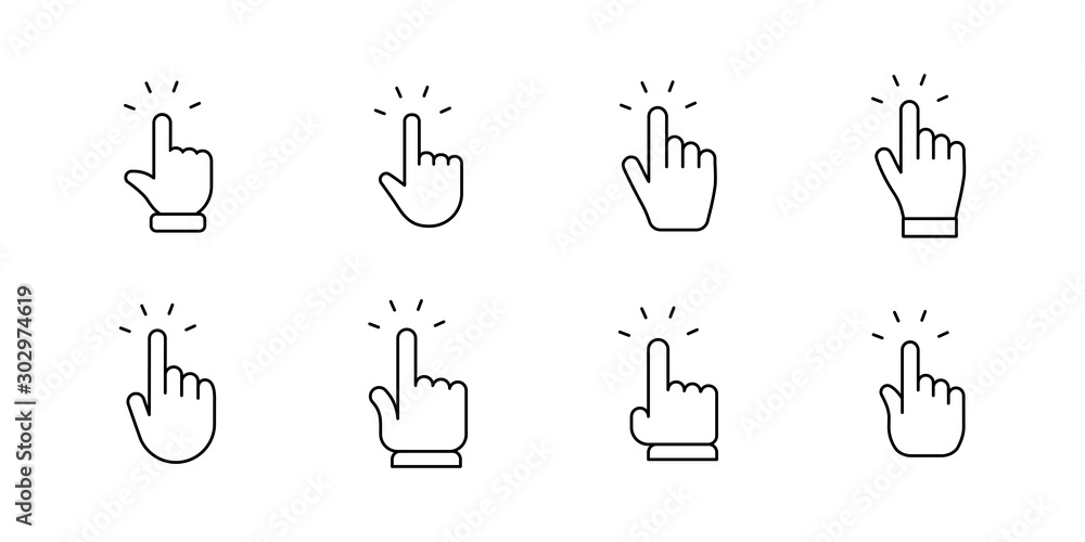 Hand clicking icons collection. Set of hands click pointer vectors. Hand clicking icons collection. Set of hands click pointer vectors.