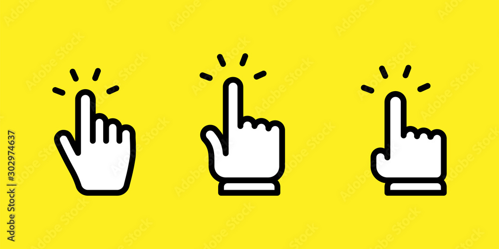 Fototapeta premium Hand clicking icons collection. Set of hands click pointer vectors.