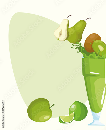 Green fruits and juice glass