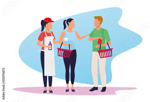 avatar supermarket worker giving samples a customers