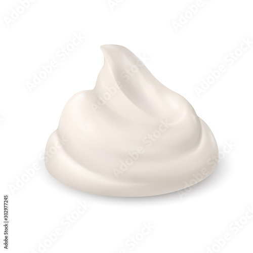 Realistic White Whipped Cream Isolated on White Background. Facial Creme, Gel or Body Lotion Skincare Icon. Illustration Ice Cream Product Swatch