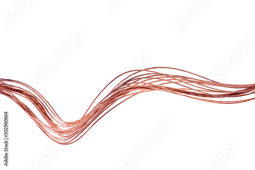 Billede på lærred Pure Copper Wire Isolated on White Background, Energy Industry Concept