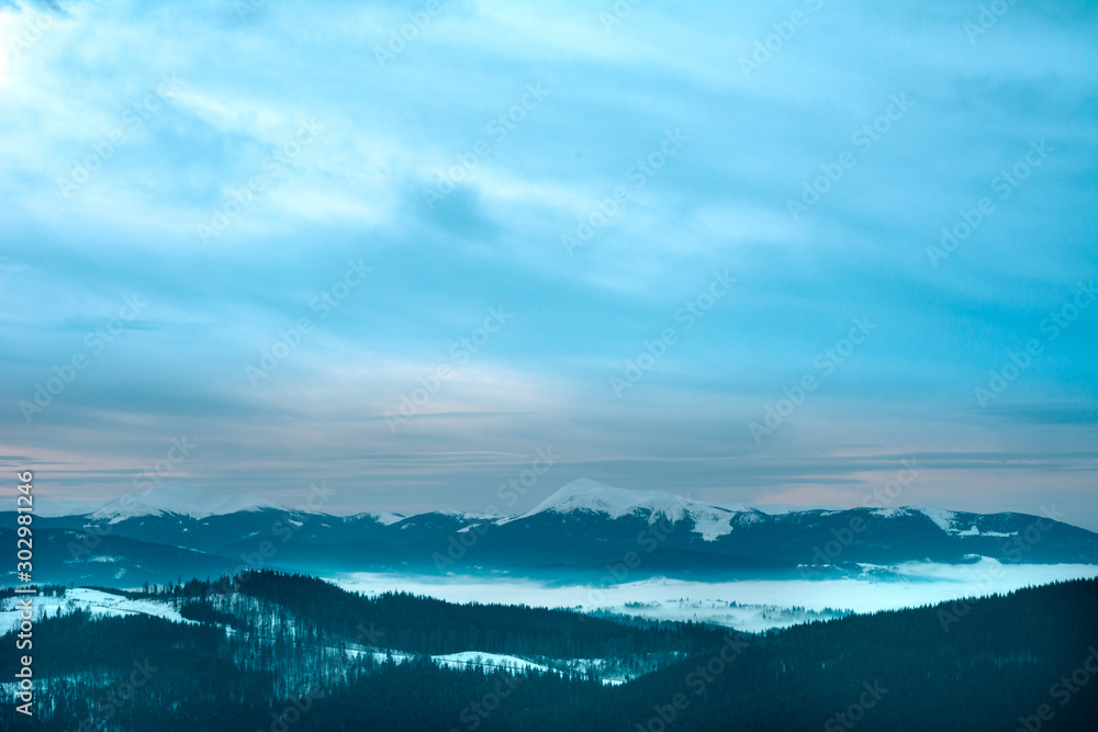 Winter Carpathian landscape in gray cloudy day. Winter Carpathian landscape in gray cloudy day.
