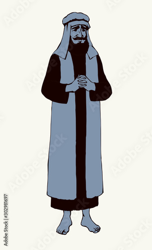 Jewish man in old clothes. Vector drawing