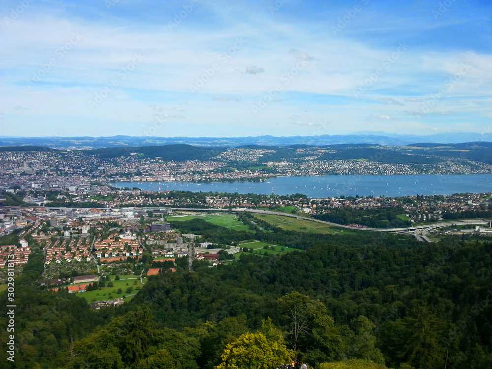 Panoramic landscape view from the top of the Uetliberg