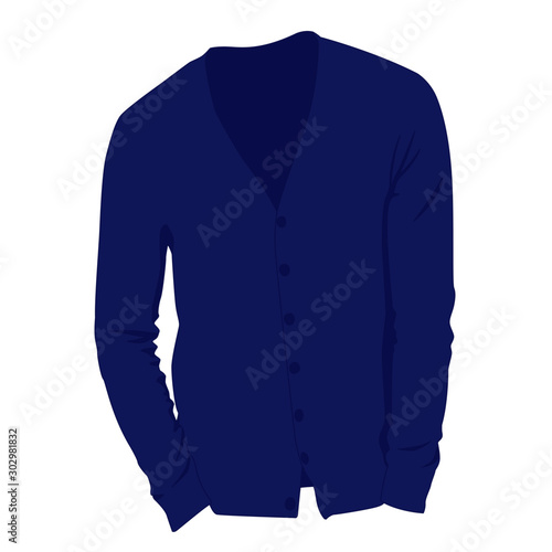 Cardigan for men blue realistic vector illustration isolated