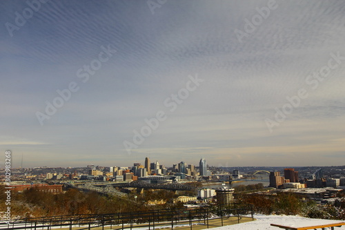 Cincinnati, Ohio Seen From Devou Park, Kentucky After a Light Snow photo