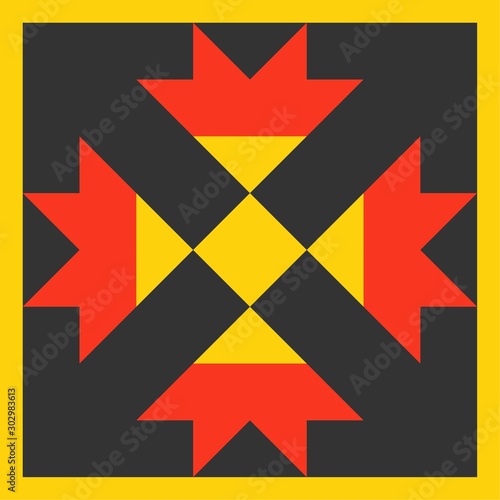Barn quilt pattern, Patchwork design, Abstract geometric tiled trail Vector illustration