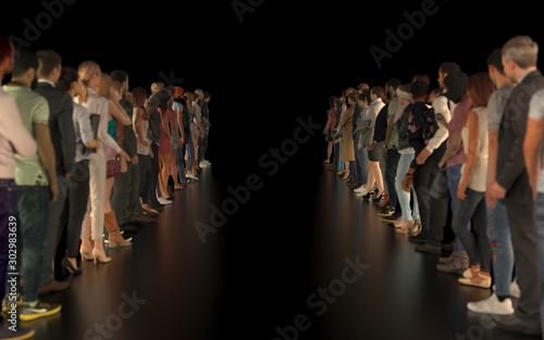 Fotografie Many people lined up in a row forming a corridor