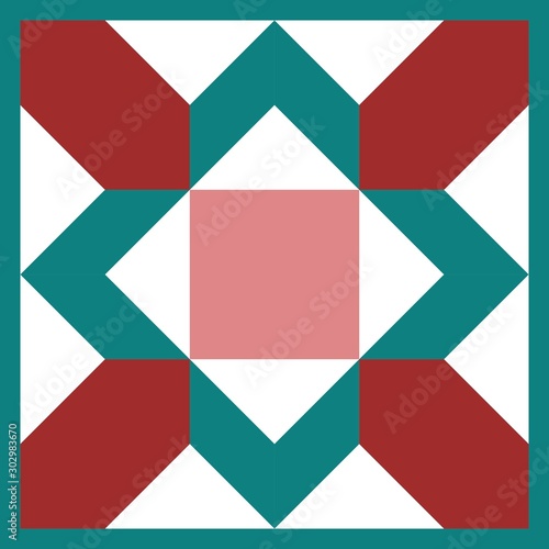 Barn quilt pattern, Patchwork design, Abstract geometric tiled trail Vector illustration