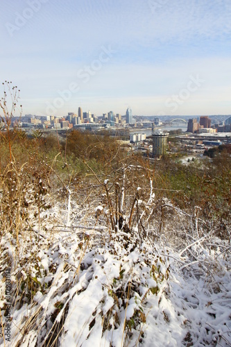 Cincinnati, Ohio Seen From Devou Park, Kentucky After a Light Snow photo