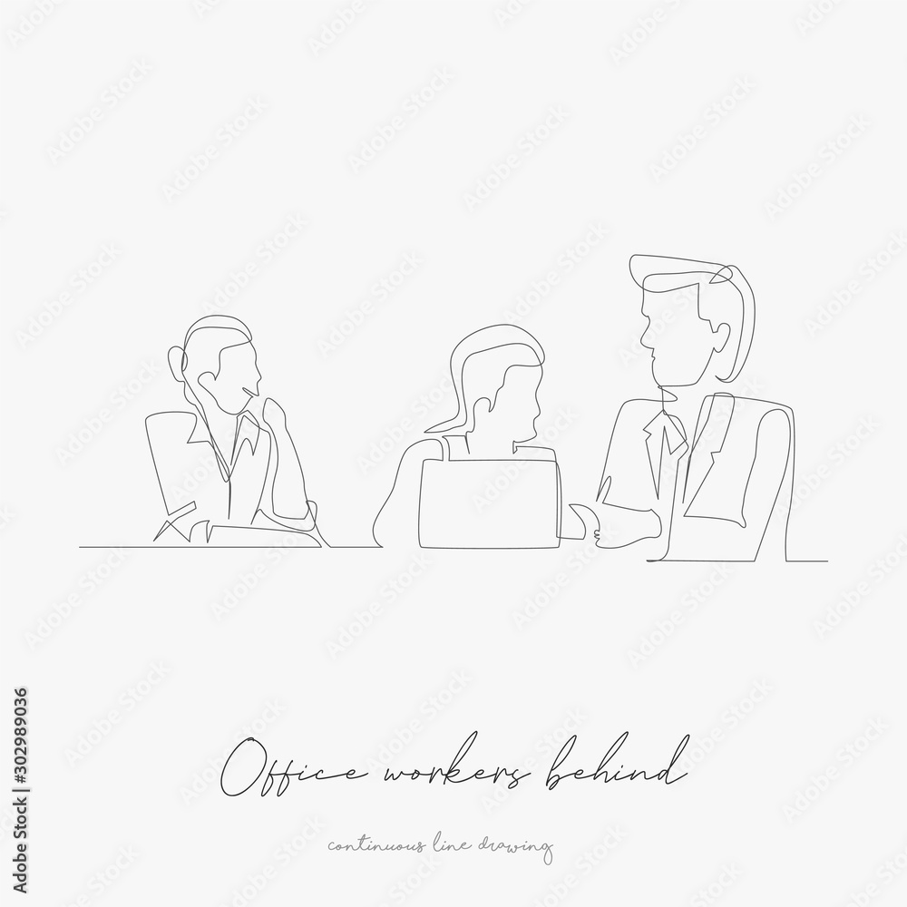 continuous line drawing. office workers behind computer. simple vector illustration. office workers behind computer concept hand drawing sketch line. continuous line drawing. office workers behind computer. simple vector illustration. office workers behind computer concept hand drawing sketch line.